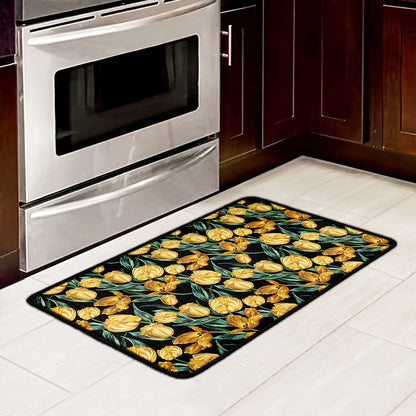 Yellow Tulip Floral Pattern Print Kitchen Mat