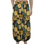 Yellow Tulip Floral Pattern Print Lantern Pants