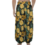 Yellow Tulip Floral Pattern Print Lantern Pants