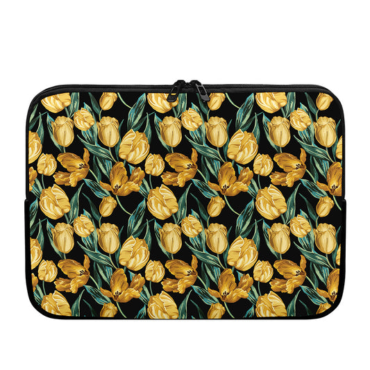 Yellow Tulip Floral Pattern Print Laptop Sleeve