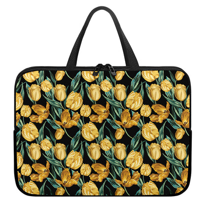 Yellow Tulip Floral Pattern Print Laptop Sleeve With Handle