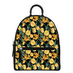 Yellow Tulip Floral Pattern Print Leather Backpack