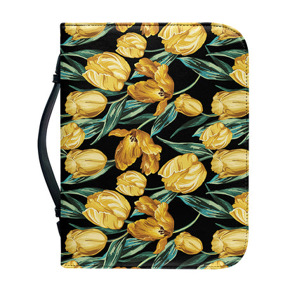 Yellow Tulip Floral Pattern Print Leather Bible Cover
