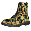 Yellow Tulip Floral Pattern Print Lace-Up Boots