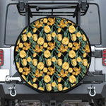Yellow Tulip Floral Pattern Print Leather Spare Tire Cover