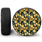 Yellow Tulip Floral Pattern Print Leather Spare Tire Cover