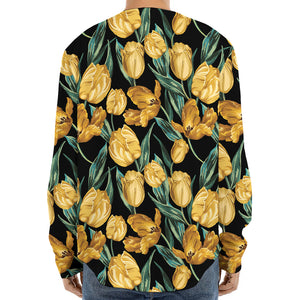 Yellow Tulip Floral Pattern Print Long Sleeve Baseball Jersey