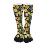 Yellow Tulip Floral Pattern Print Long Socks