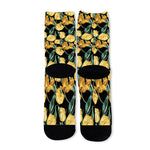 Yellow Tulip Floral Pattern Print Long Socks