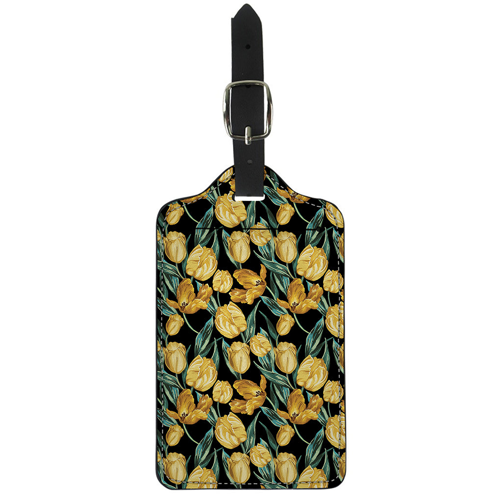 Yellow Tulip Floral Pattern Print Luggage Tag