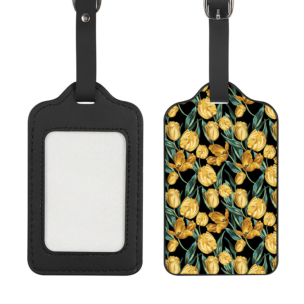 Yellow Tulip Floral Pattern Print Luggage Tag
