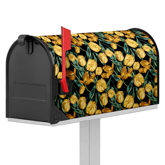 Yellow Tulip Floral Pattern Print Mailbox Cover