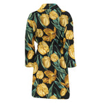 Yellow Tulip Floral Pattern Print Men's Bathrobe