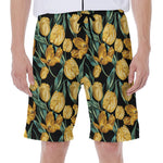 Yellow Tulip Floral Pattern Print Men's Beach Shorts