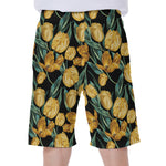 Yellow Tulip Floral Pattern Print Men's Beach Shorts