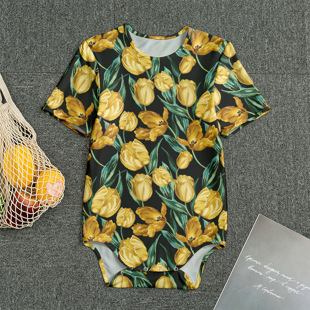 Yellow Tulip Floral Pattern Print Men's Bodysuit