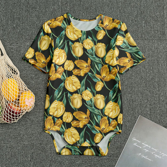 Yellow Tulip Floral Pattern Print Men's Bodysuit