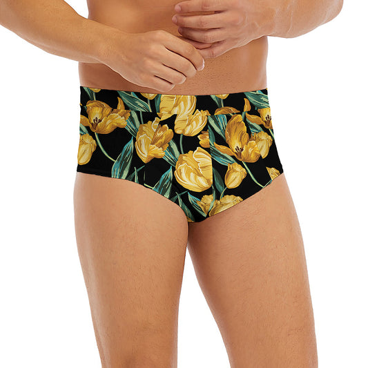 Yellow Tulip Floral Pattern Print Men's Briefs