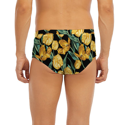 Yellow Tulip Floral Pattern Print Men's Briefs