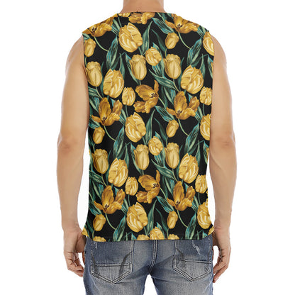 Yellow Tulip Floral Pattern Print Men's Fitness Tank Top