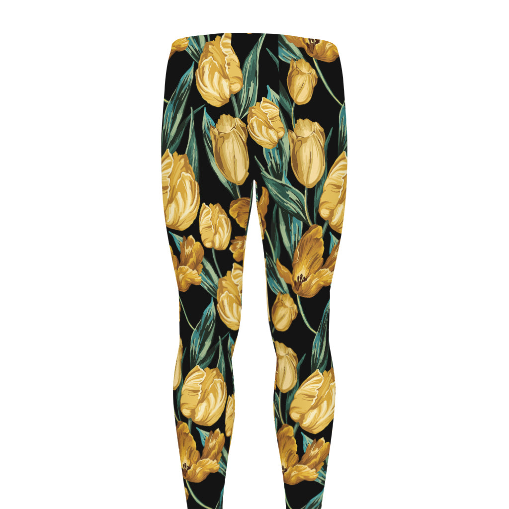 Yellow Tulip Floral Pattern Print Men's leggings