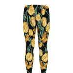 Yellow Tulip Floral Pattern Print Men's leggings