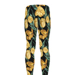 Yellow Tulip Floral Pattern Print Men's leggings