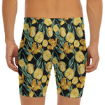 Yellow Tulip Floral Pattern Print Men's Long Boxer Briefs
