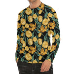 Yellow Tulip Floral Pattern Print Men's Long Sleeve Rash Guard