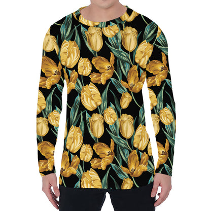 Yellow Tulip Floral Pattern Print Men's Long Sleeve T-Shirt
