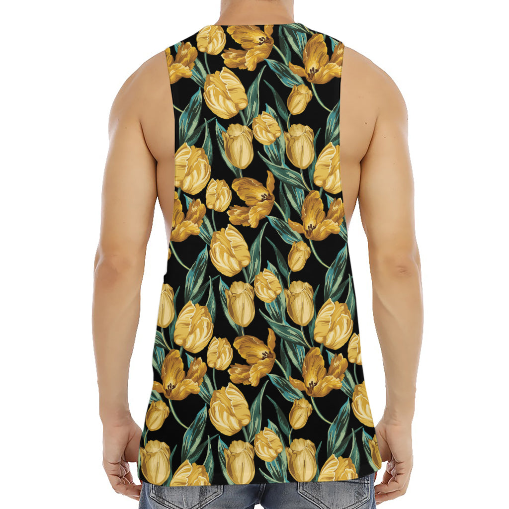 Yellow Tulip Floral Pattern Print Men's Muscle Tank Top