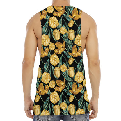 Yellow Tulip Floral Pattern Print Men's Muscle Tank Top