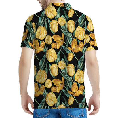 Yellow Tulip Floral Pattern Print Men's Polo Shirt