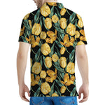 Yellow Tulip Floral Pattern Print Men's Polo Shirt
