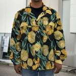Yellow Tulip Floral Pattern Print Men's Shirt Jacket