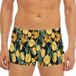 Yellow Tulip Floral Pattern Print Men's Short Boxer Briefs