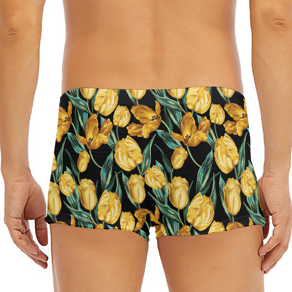 Yellow Tulip Floral Pattern Print Men's Short Boxer Briefs
