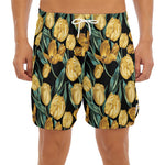 Yellow Tulip Floral Pattern Print Men's Split Running Shorts