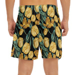 Yellow Tulip Floral Pattern Print Men's Split Running Shorts