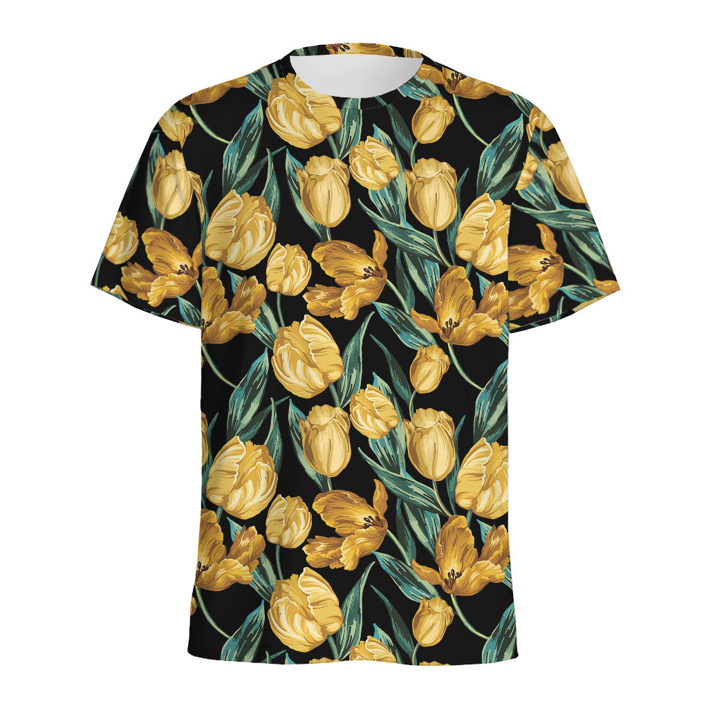 Yellow Tulip Floral Pattern Print Men's Sports T-Shirt