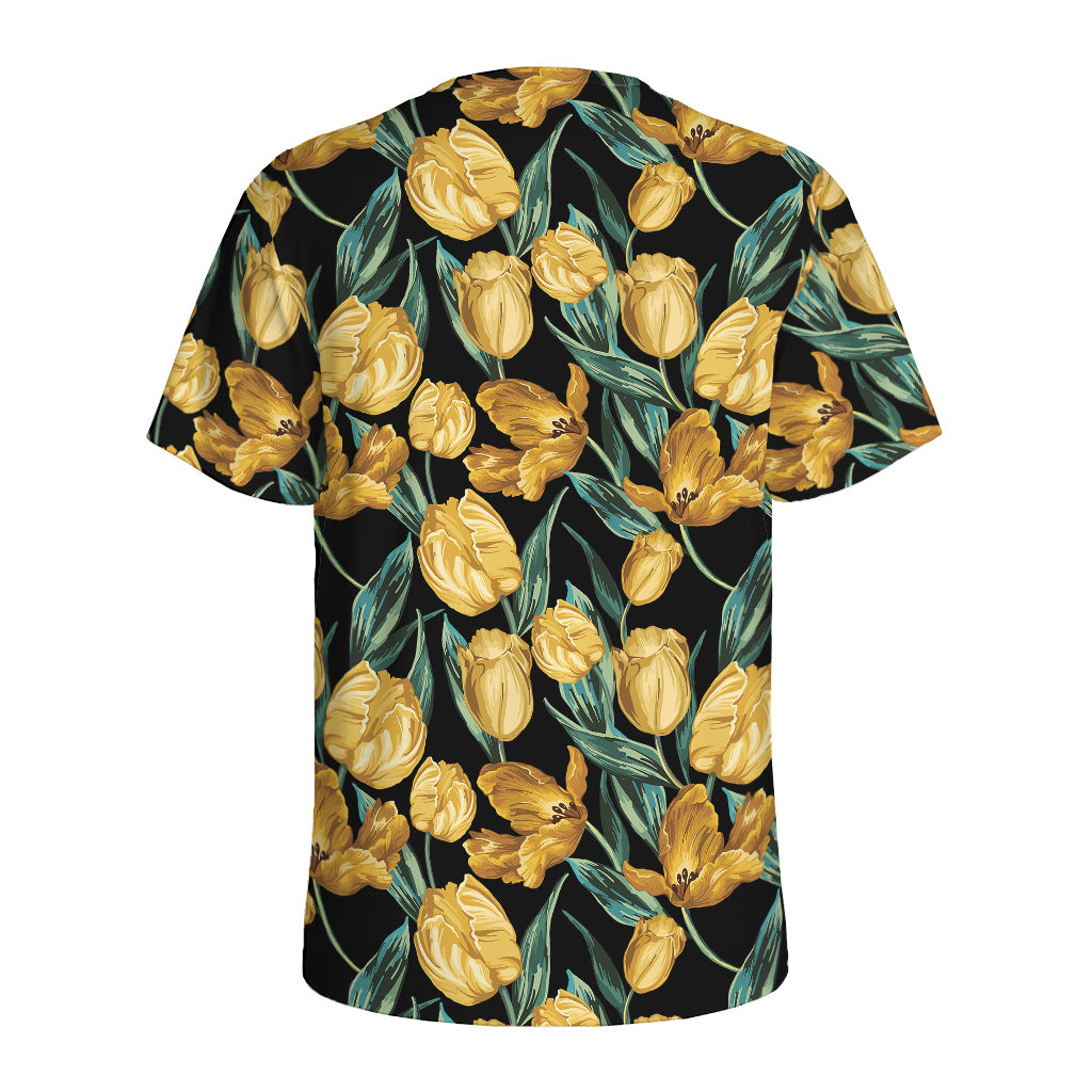 Yellow Tulip Floral Pattern Print Men's Sports T-Shirt