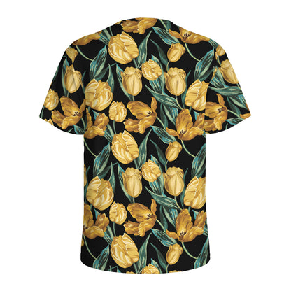 Yellow Tulip Floral Pattern Print Men's Sports T-Shirt