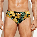 Yellow Tulip Floral Pattern Print Men's Swim Briefs