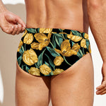Yellow Tulip Floral Pattern Print Men's Swim Briefs