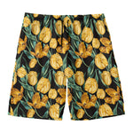 Yellow Tulip Floral Pattern Print Men's Swim Trunks