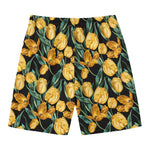 Yellow Tulip Floral Pattern Print Men's Swim Trunks