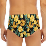 Yellow Tulip Floral Pattern Print Men's Triangle Swim Briefs