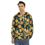 Yellow Tulip Floral Pattern Print Men's Velvet Pullover Hoodie