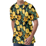 Yellow Tulip Floral Pattern Print Men's Velvet T-Shirt