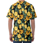 Yellow Tulip Floral Pattern Print Men's Velvet T-Shirt